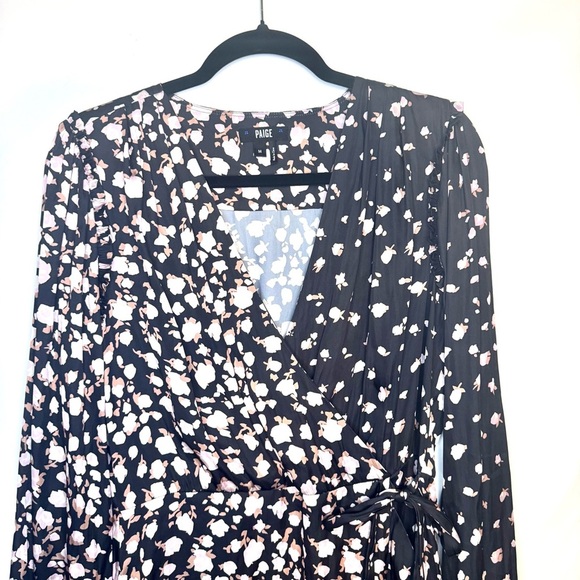 PAIGE Carrie Ann Floral Long Sleeve Wrap Dress with Ruffle Hem Size M - Picture 3 of 11